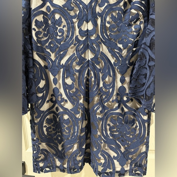 MSK Navy Blue Patterned bell Sleeve Dress with nude lining - Picture 9 of 9